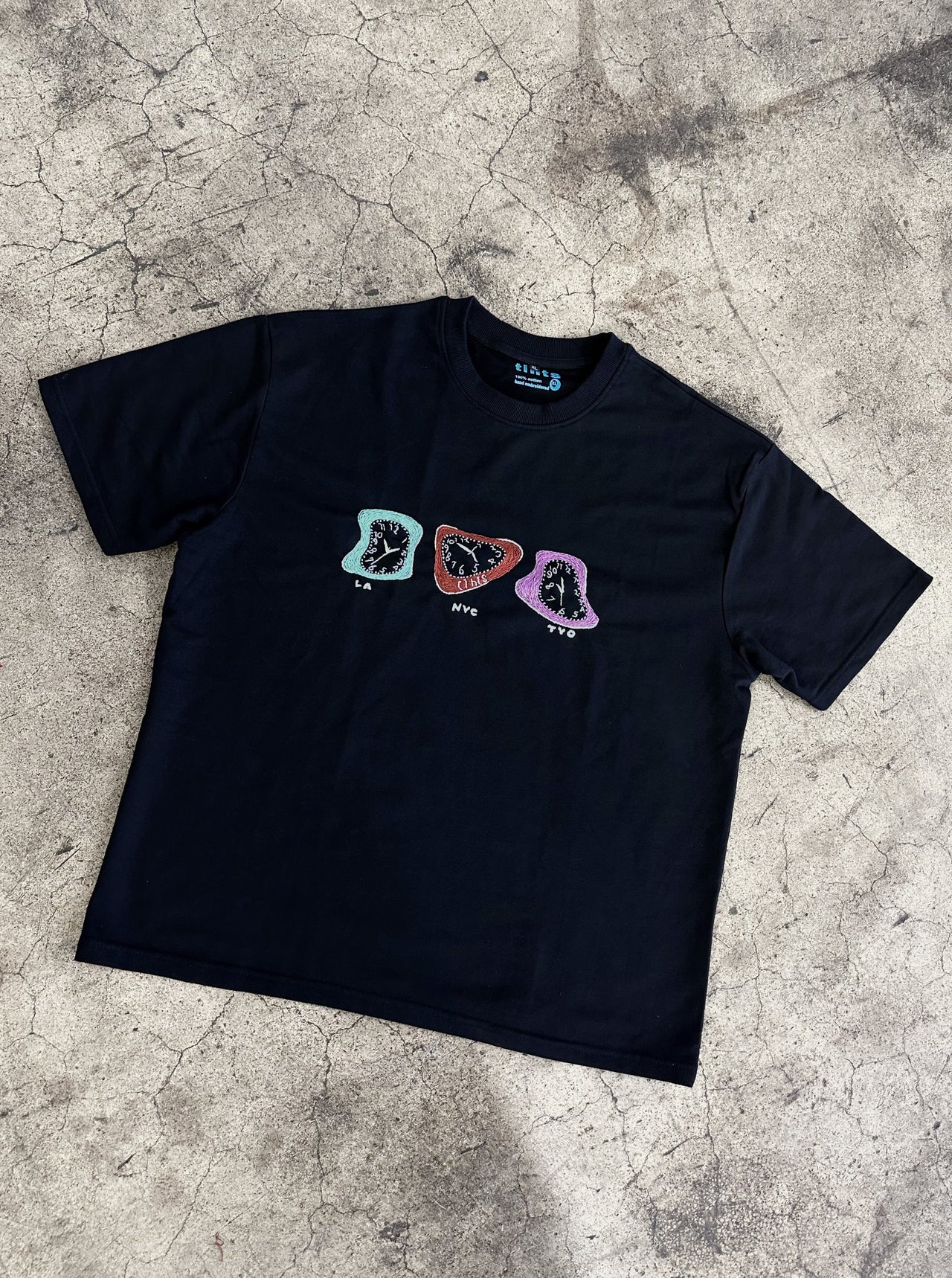 perception of time hand embroidered t-shirt