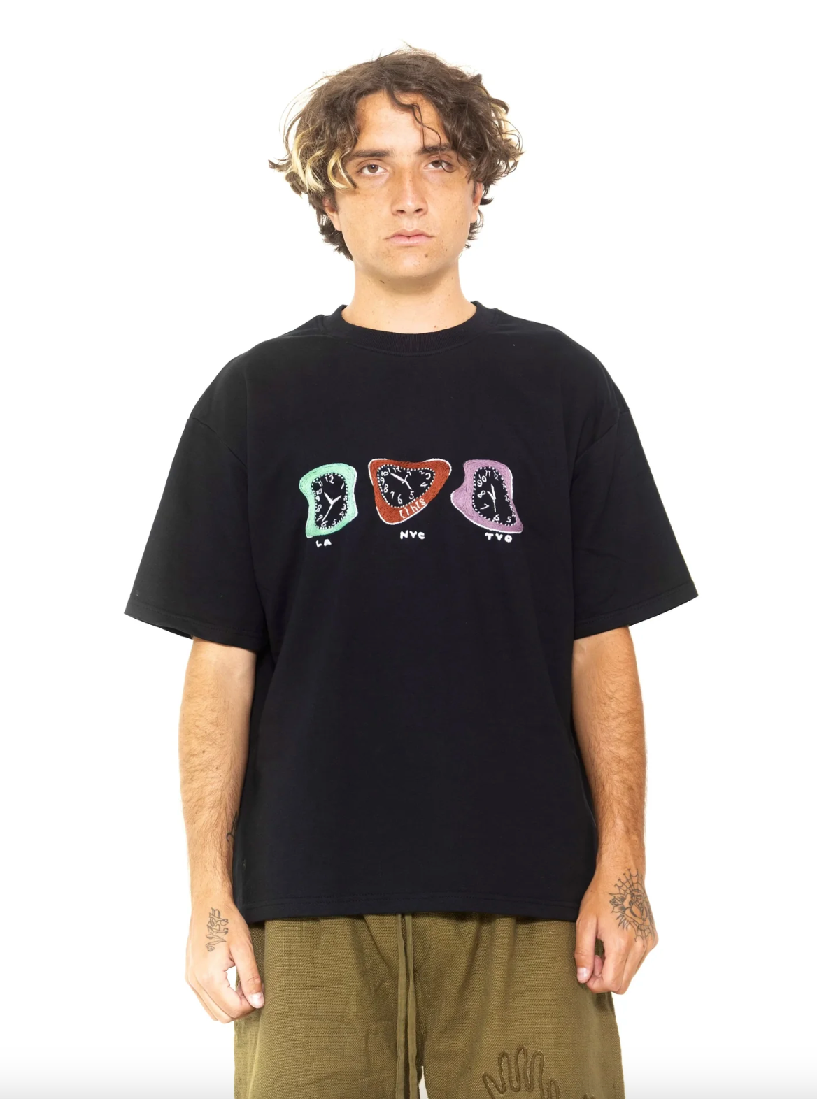 perception of time hand embroidered t-shirt
