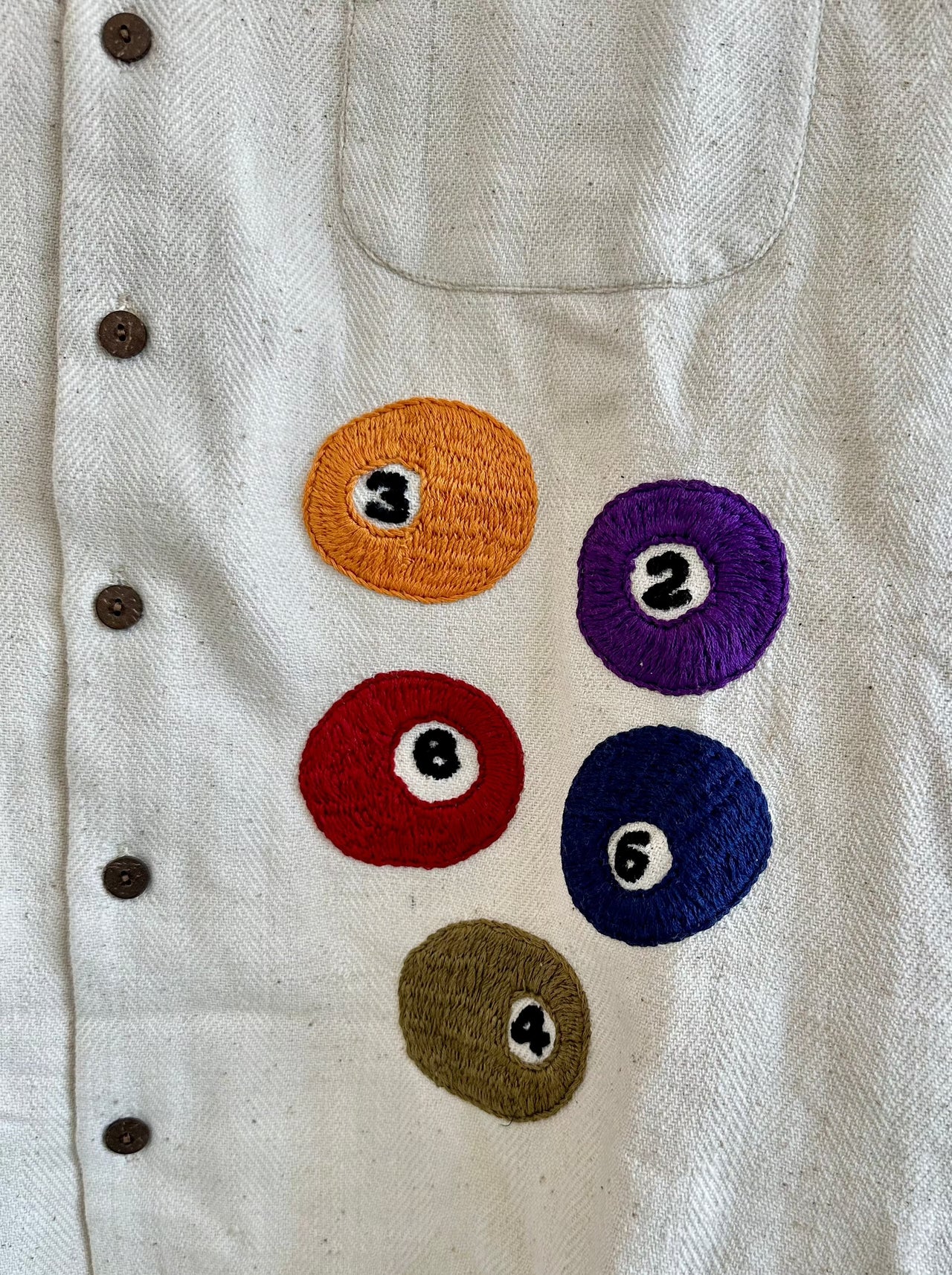 billiard ball hand embroidered organic khadi button-up