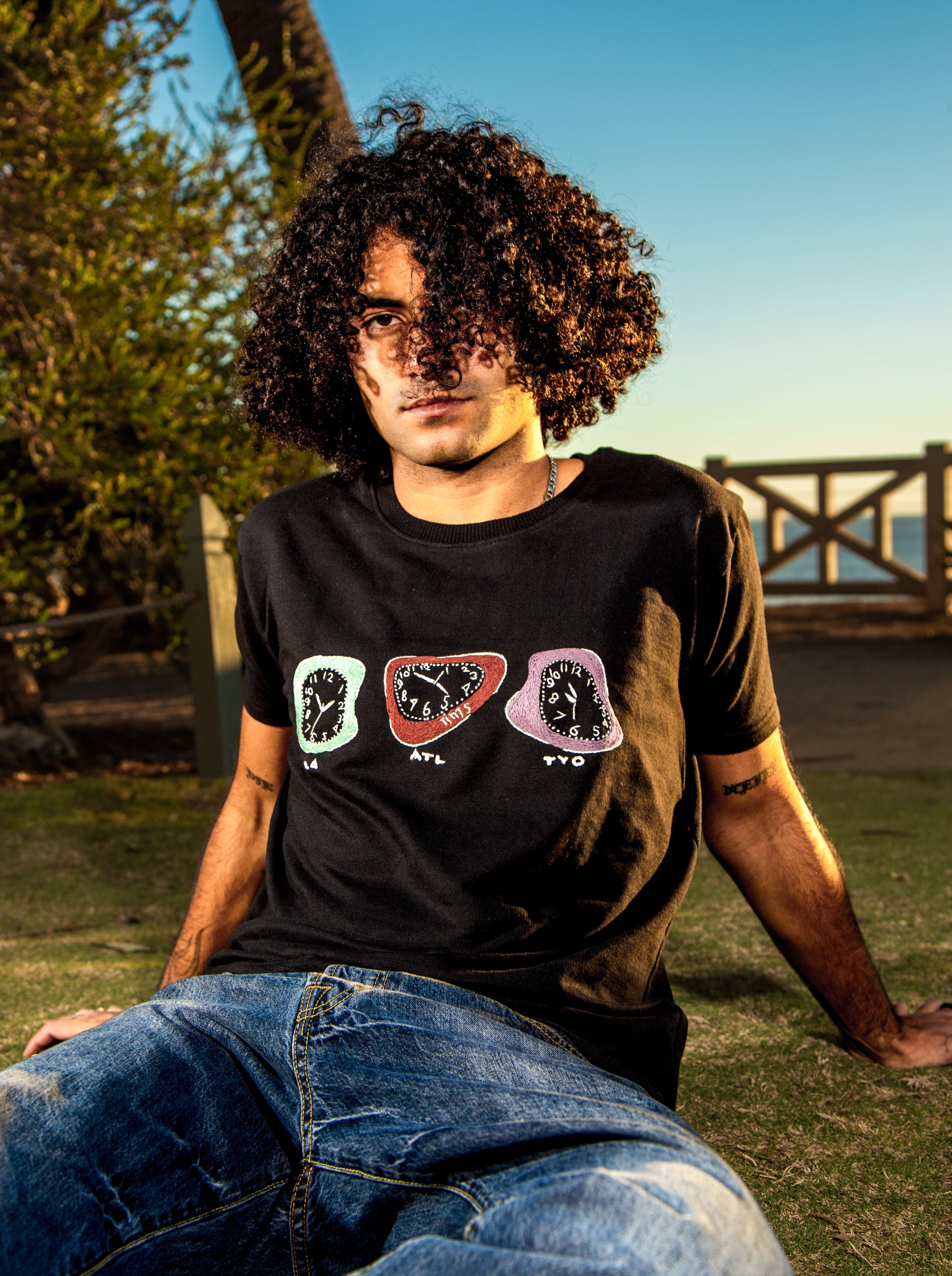 perception of time hand embroidery t-shirt