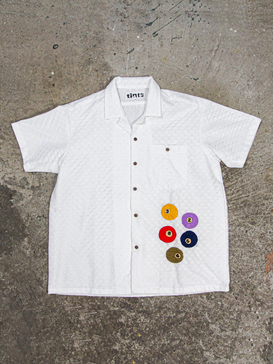 billiard hand embroidered lace button-up